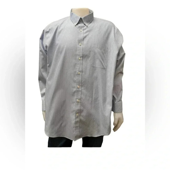 Lands’ End Blue Pinstriped  Ling Sleeve Button Down Dress Shirt Size 19-35 - Picture 1 of 12